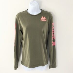 Kappa Women T Shirt Maglione Jumper Long Sleeve Cotton Green Pink Logo Sz S
